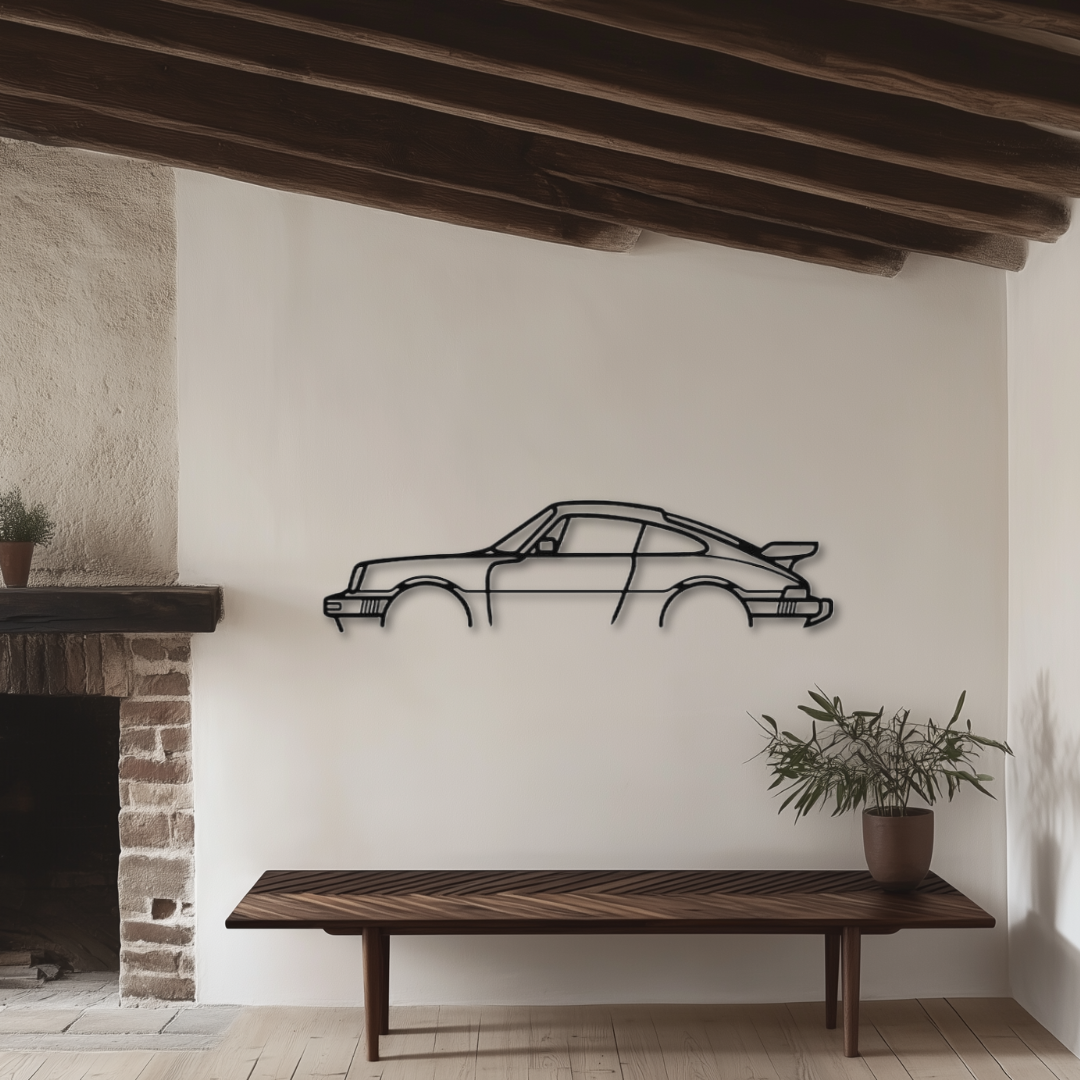 911 Turbo 1977 Classic-Metallsilhouette - Wandbild Seitenansicht
