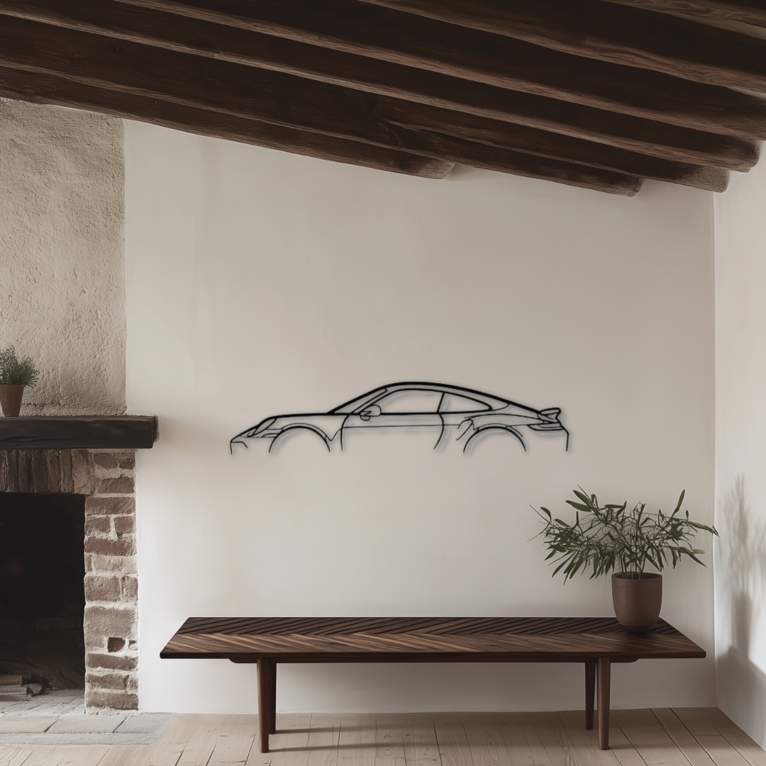 911 Turbo S Classic-Metallsilhouette - Wandbild Seitenansicht