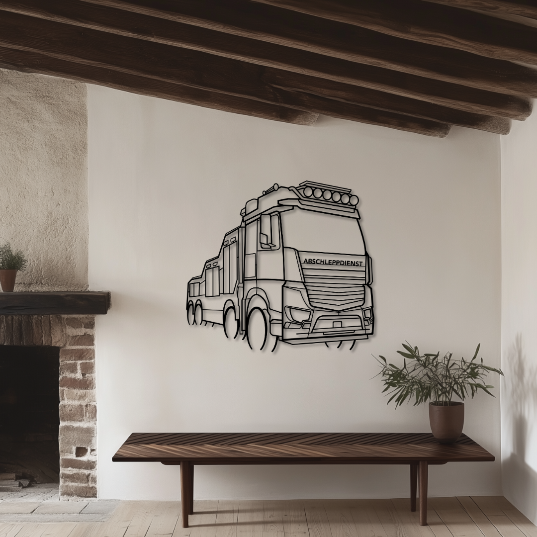 Arocs Abschlepper Metallsilhouette - Wandbild Front Angle