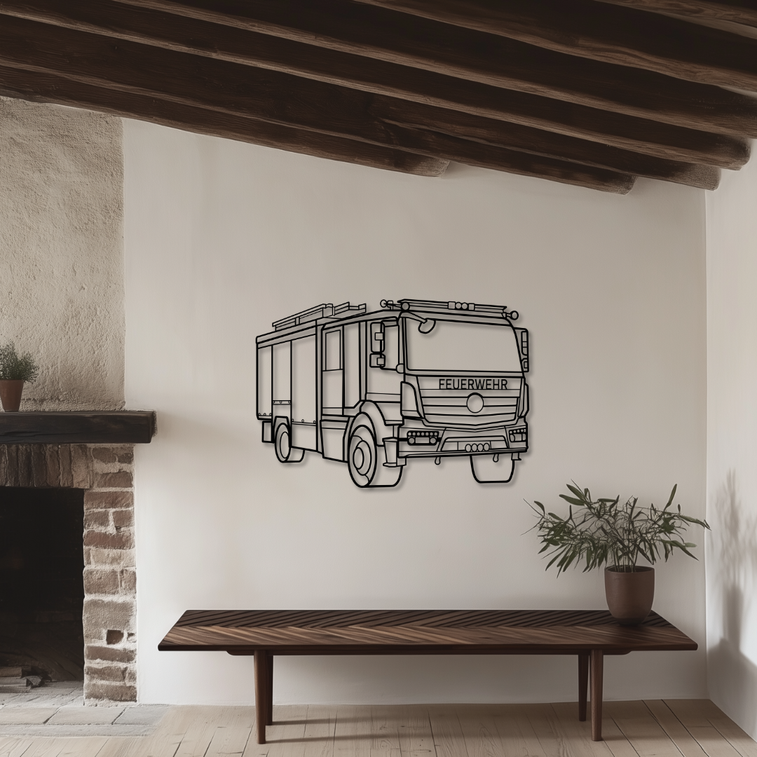 Artego Feuerwehrauto Metallsilhouette - Wandbild Front Angle