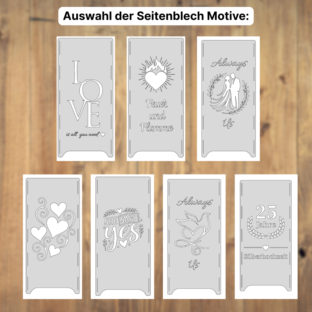 Hochzeits - Feuertonne individuell personalisierbar - Datum, Name, Motiv konfigurieren