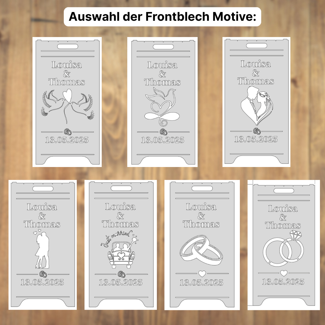 Hochzeits - Feuertonne individuell personalisierbar - Datum, Name, Motiv konfigurieren