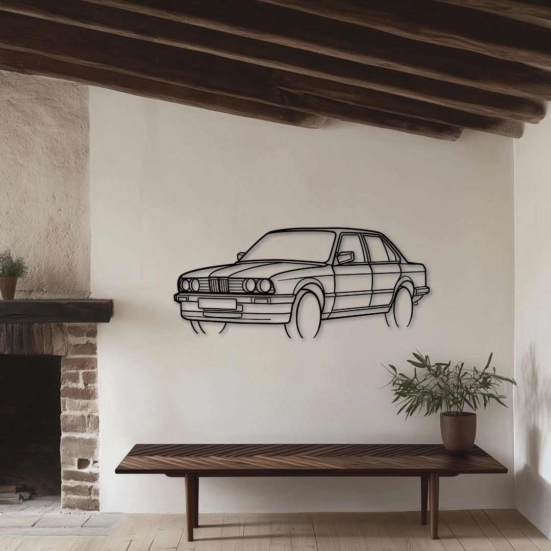 E30 Metallsilhouette - Wandbild Front Angle