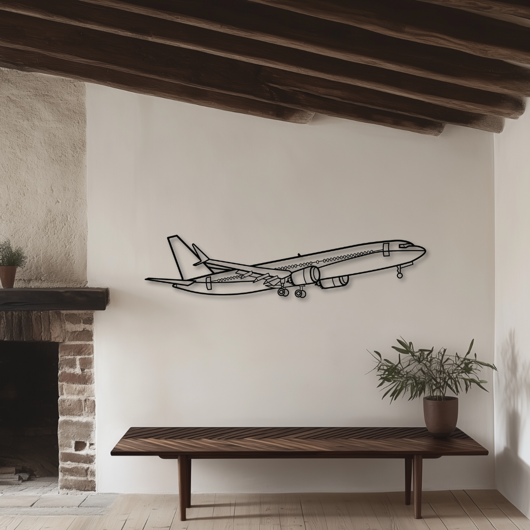 Boeing 737 Max Metallsilhouette - Wandbild Front Angle