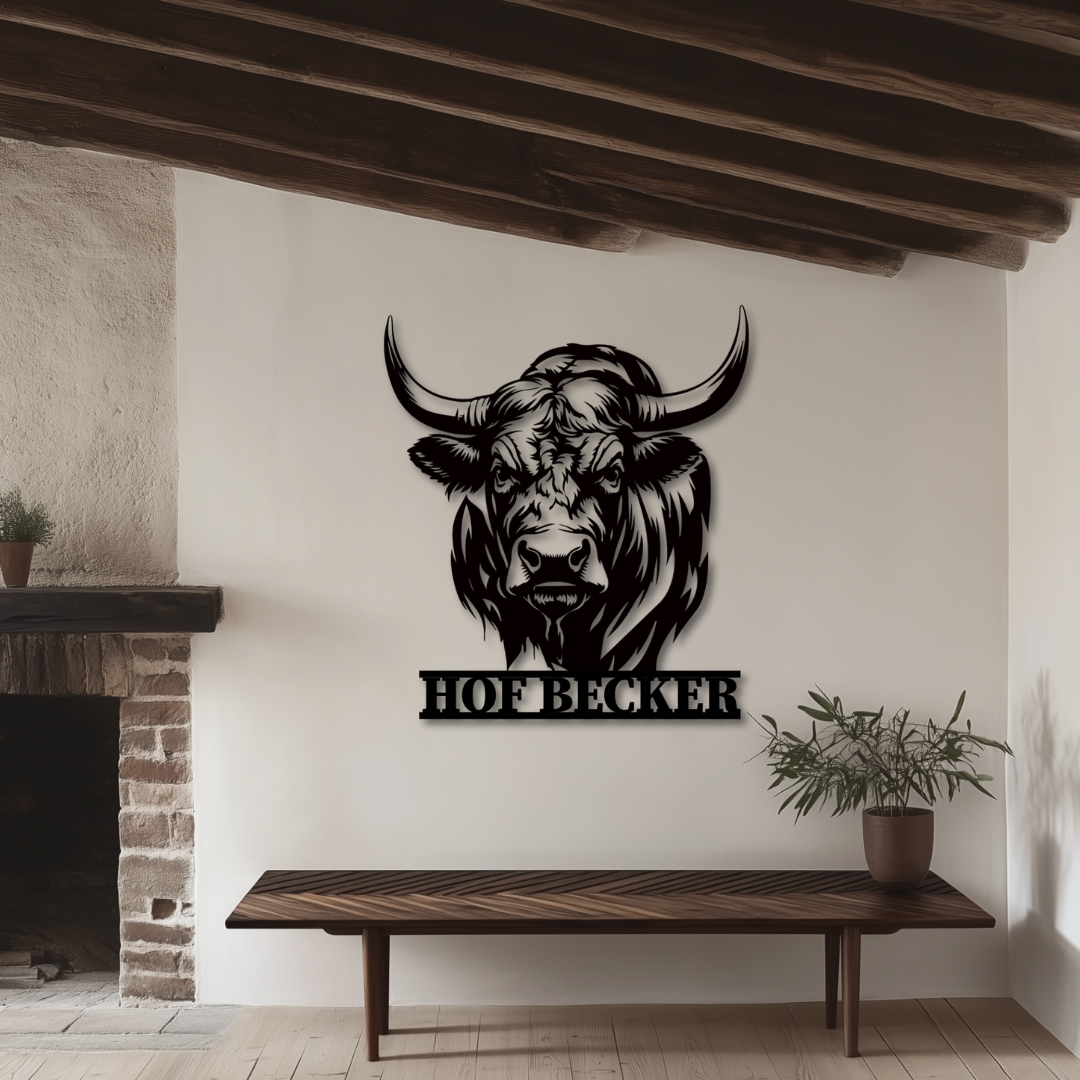 Hofschild Bulle / Bullenkopf aus Metall - Personalisierbar