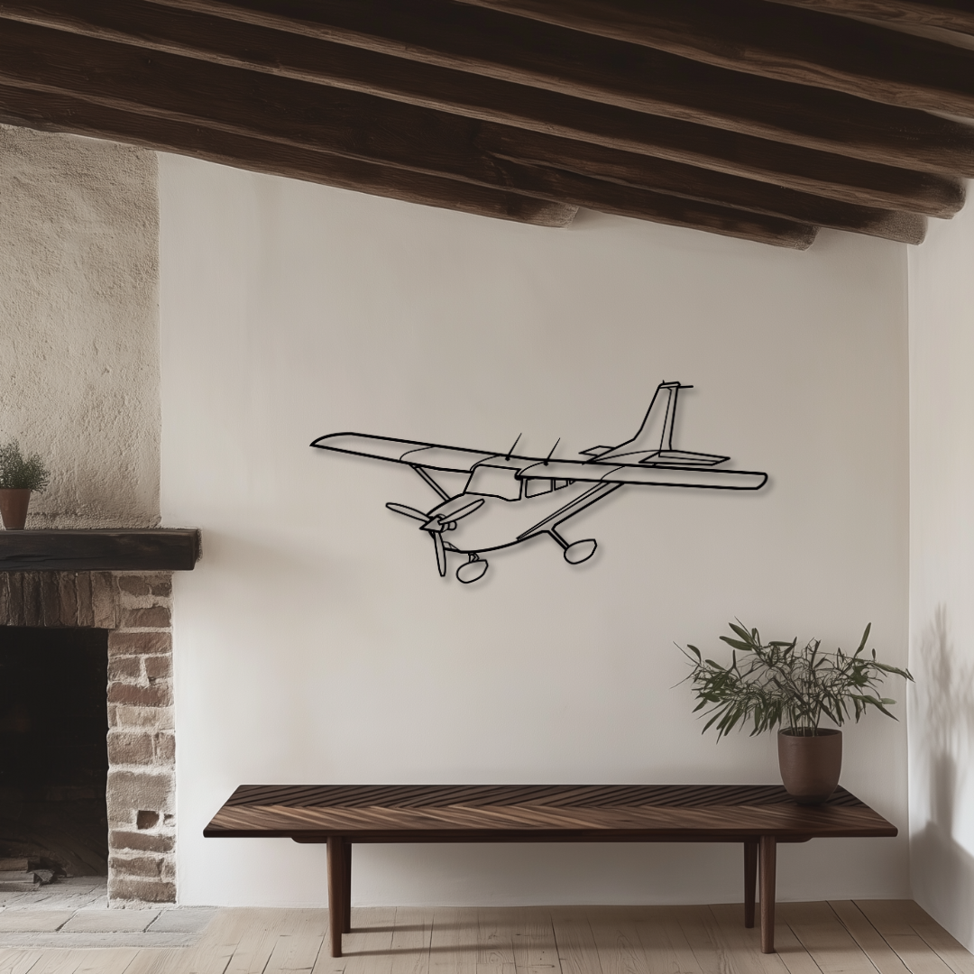 Cessna 172 Flugzeug Metallsilhouette - Wandbild Front Angle