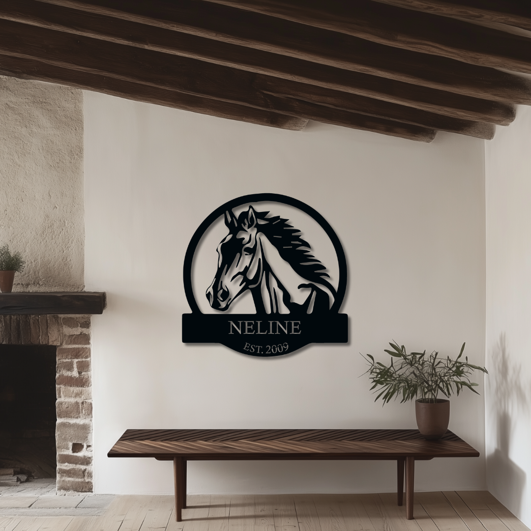 Pferdekopf Metallschild - Personalisierbar (Name & Datum)