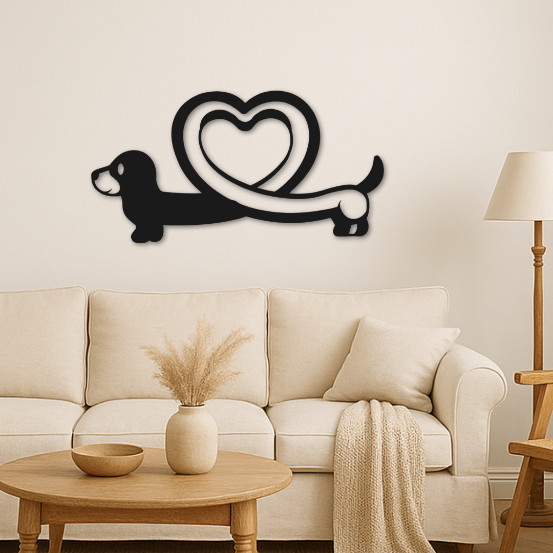 Dackel mit Herz - Metallwandbild / Wanddeko