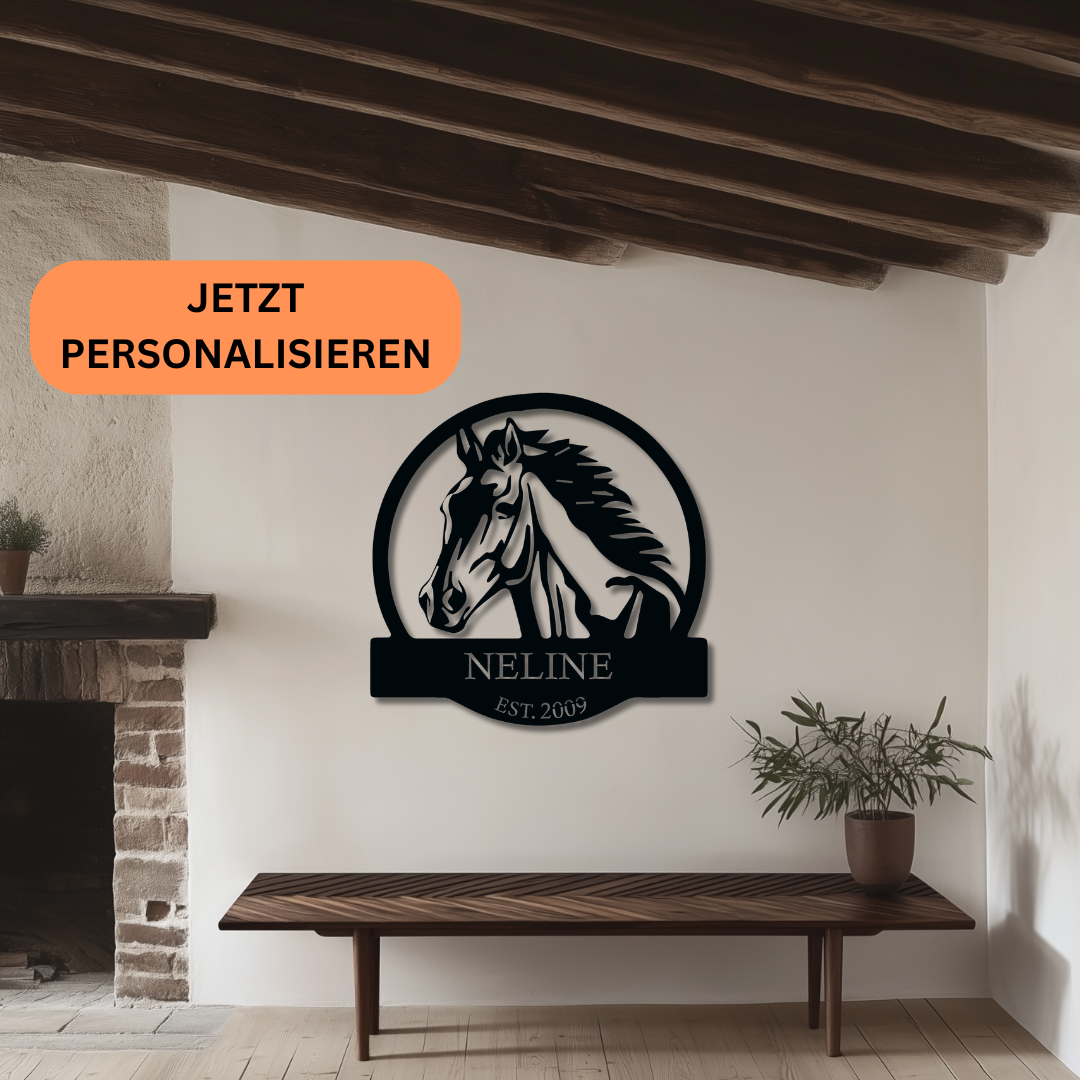 Pferdekopf Metallschild - Personalisierbar (Name & Datum)