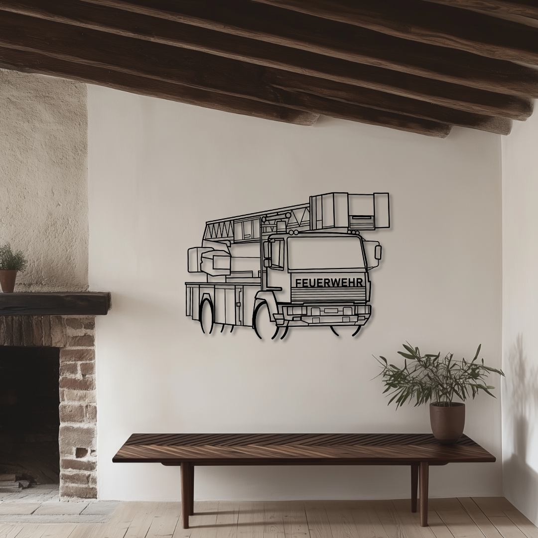 Drehleiter DLK 32/12 Feuerwehr Metallsilhouette - Wandbild Front Angle