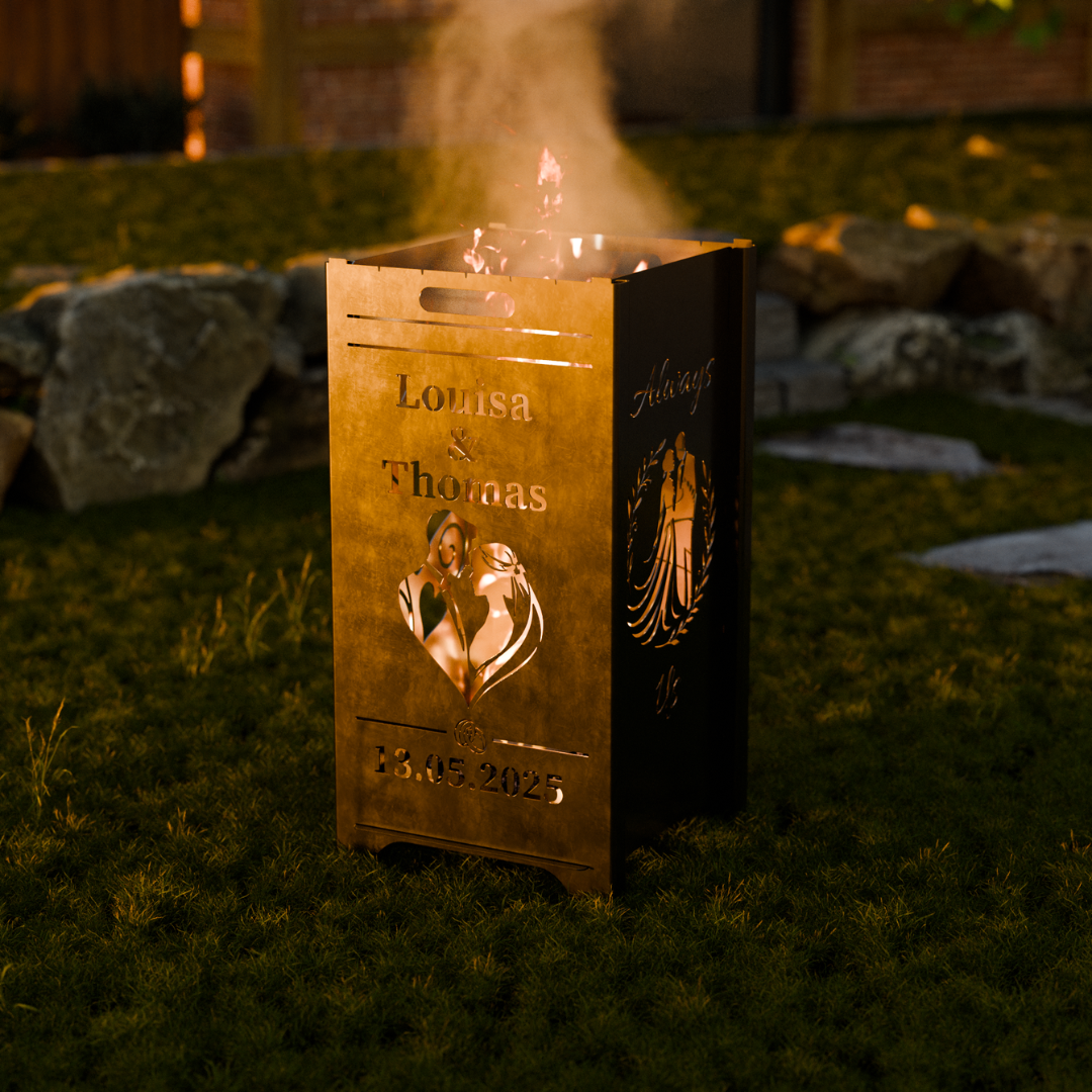 Hochzeits - Feuertonne individuell personalisierbar - Datum, Name, Motiv konfigurieren