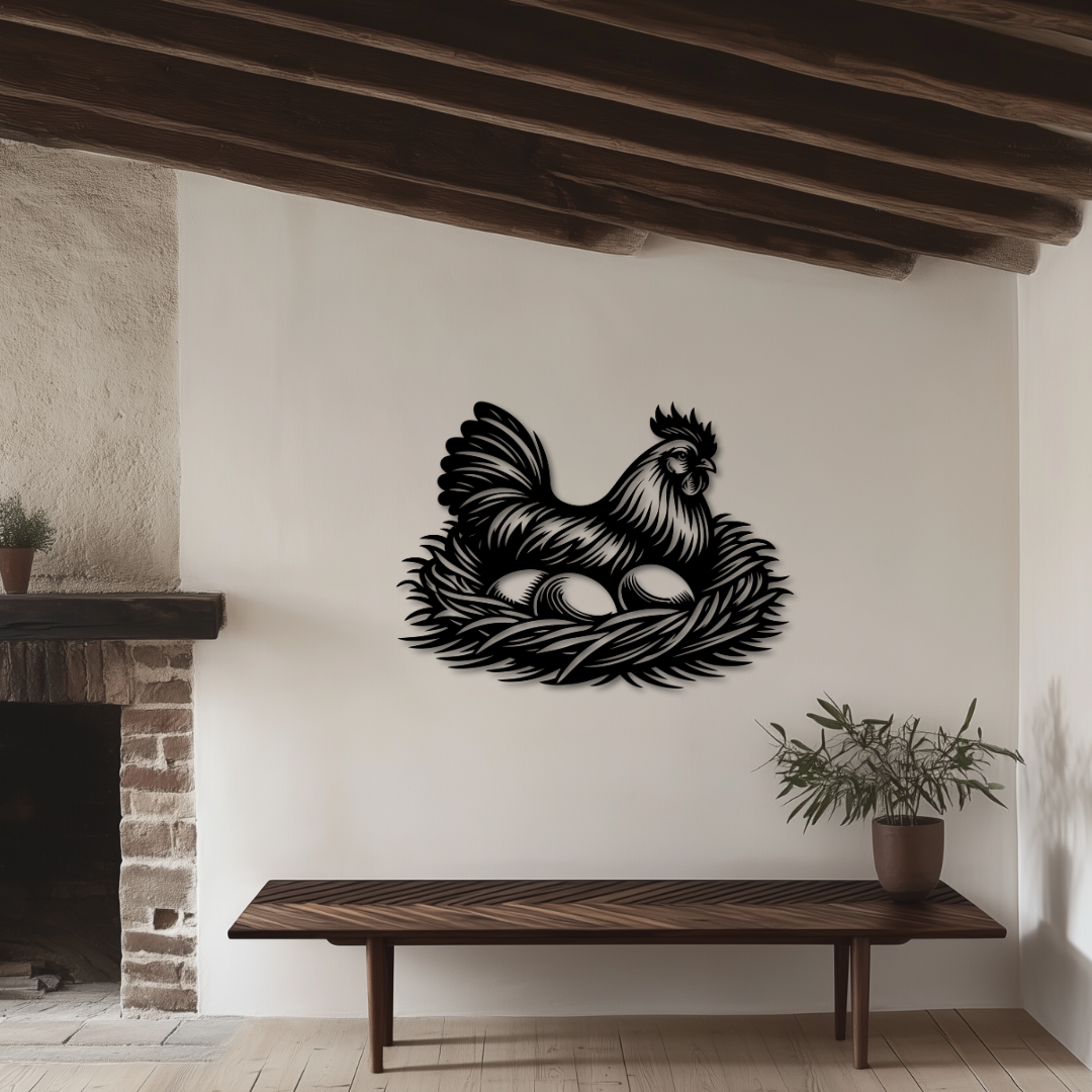 Huhn im Nest - Metallwandbild