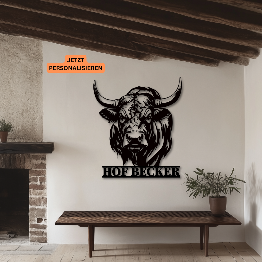 Hofschild Bulle / Bullenkopf aus Metall - Personalisierbar