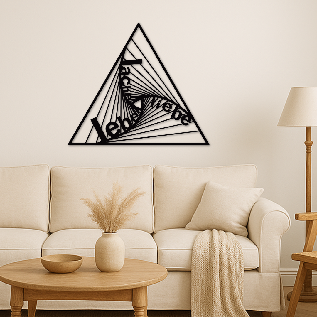 Lebe, Liebe, Lache Dreieck - Metallwandbild / Wanddeko
