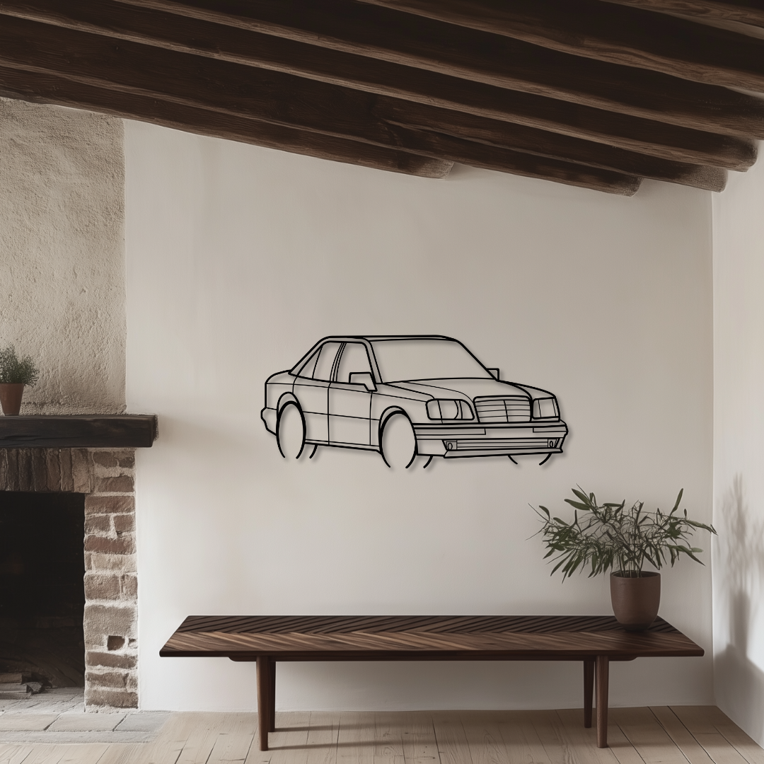 W124 Metallsilhouette - Wandbild Front Angle