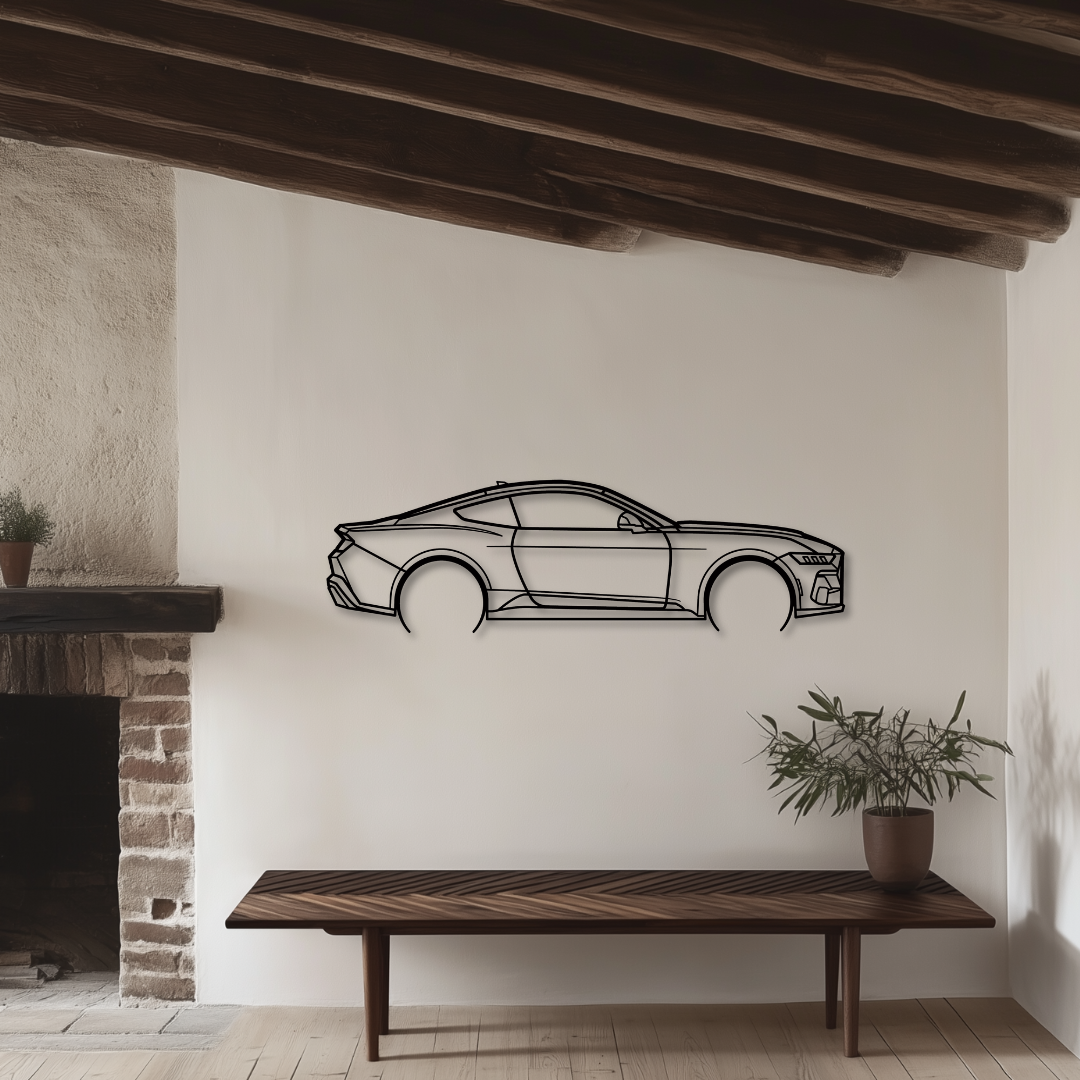 Mustang V8 5.0 2025 Metallsilhouette - Wandbild Seitenansicht