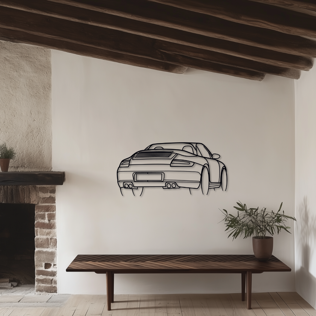 911 Carrera 4S Cabriolet Metallsilhouette - Wandbild Heckansicht