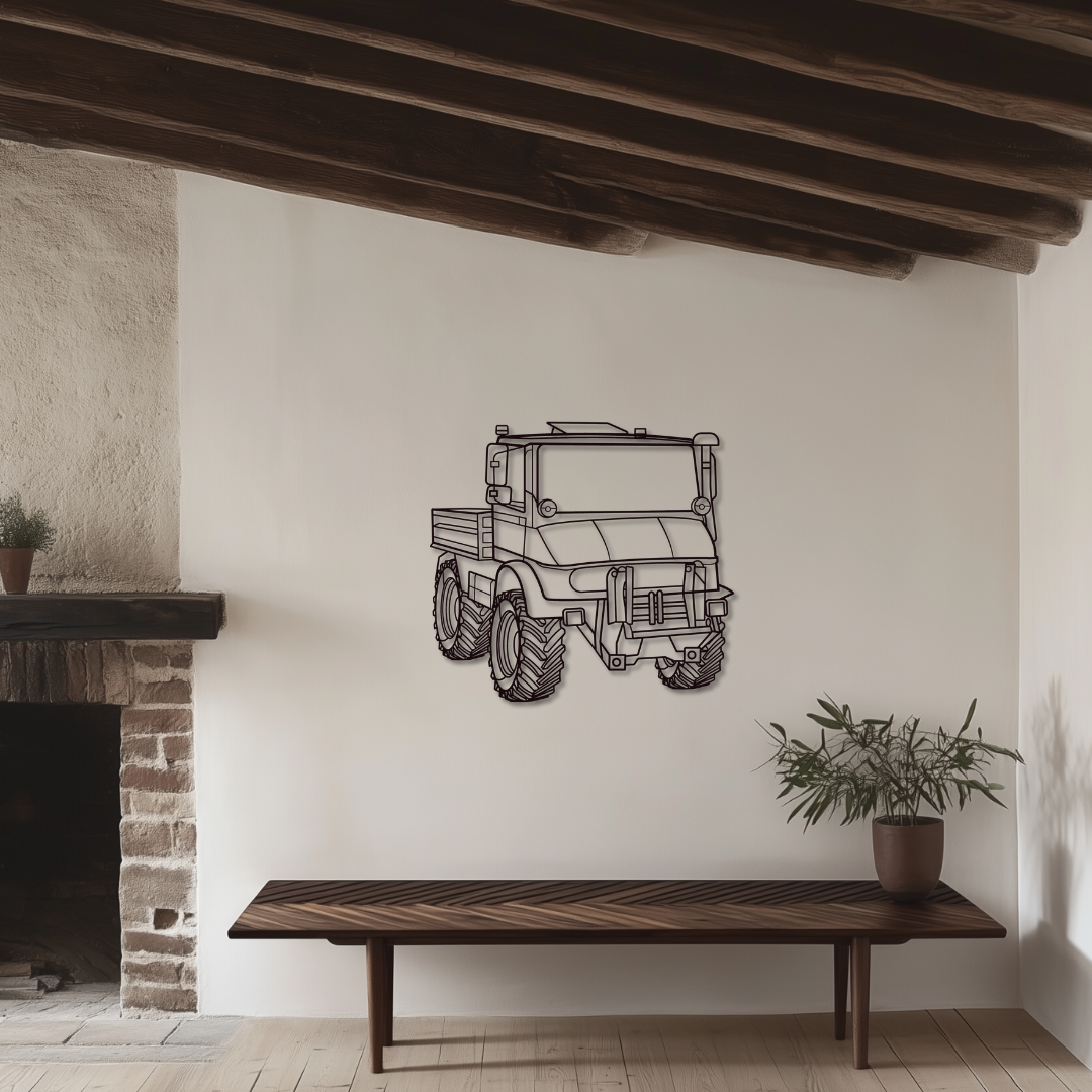 Unimog 417 Metallsilhouette - Wandbild Front Angle