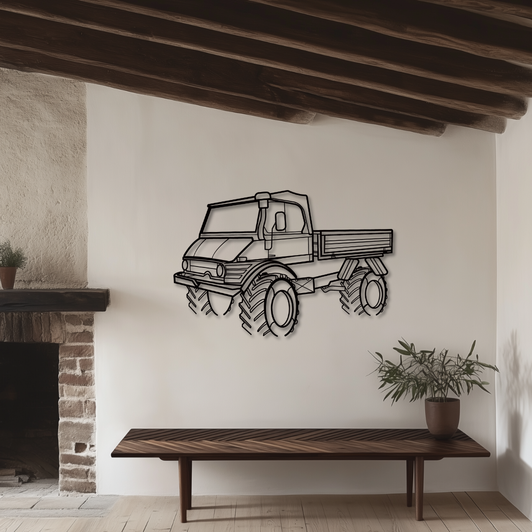 Unimog 406 Cabrio Metallsilhouette - Wandbild Front Angle