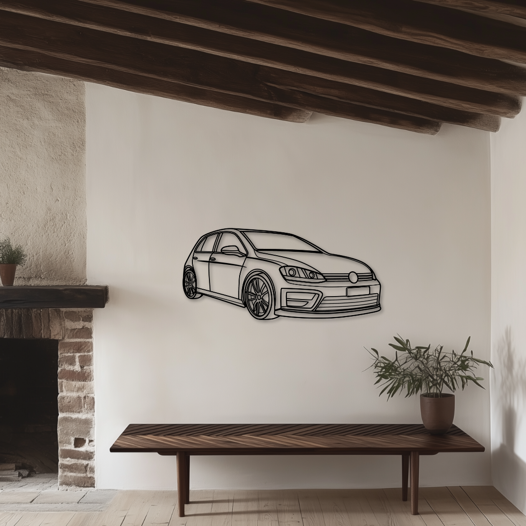 Golf 7 Metallsilhouette - Wandbild Front Angle