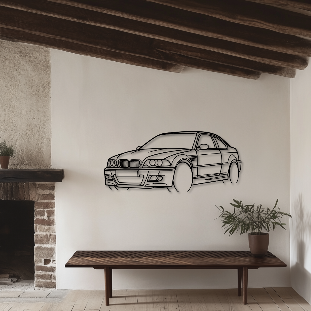 E46 M3 Metallsilhouette - Wandbild Front Angle
