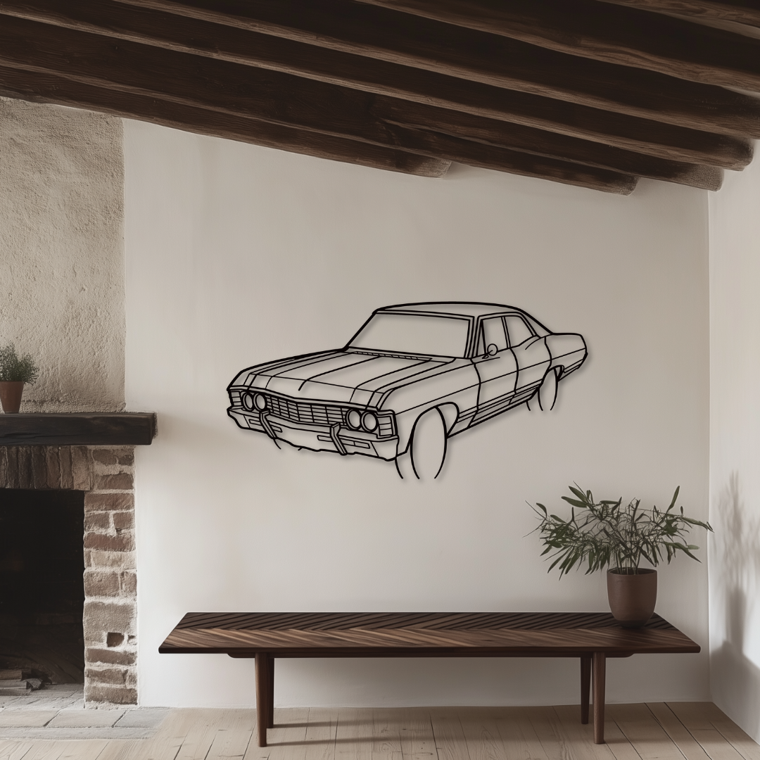 Impala 1976 Metallsilhouette - Wandbild Front Angle