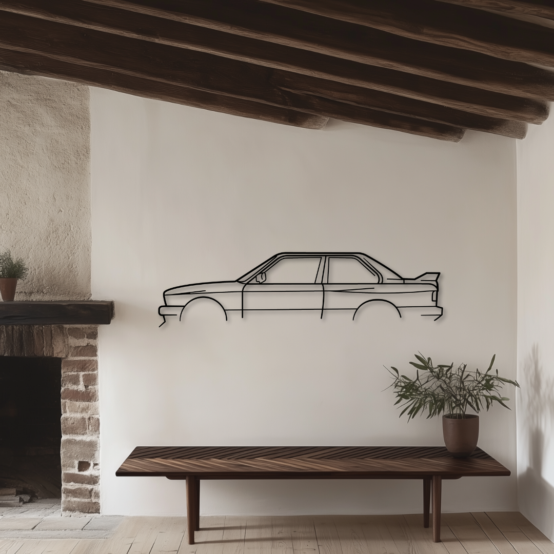 E30 M3 Classic-Metallsilhouette - Wandbild Seitenansicht
