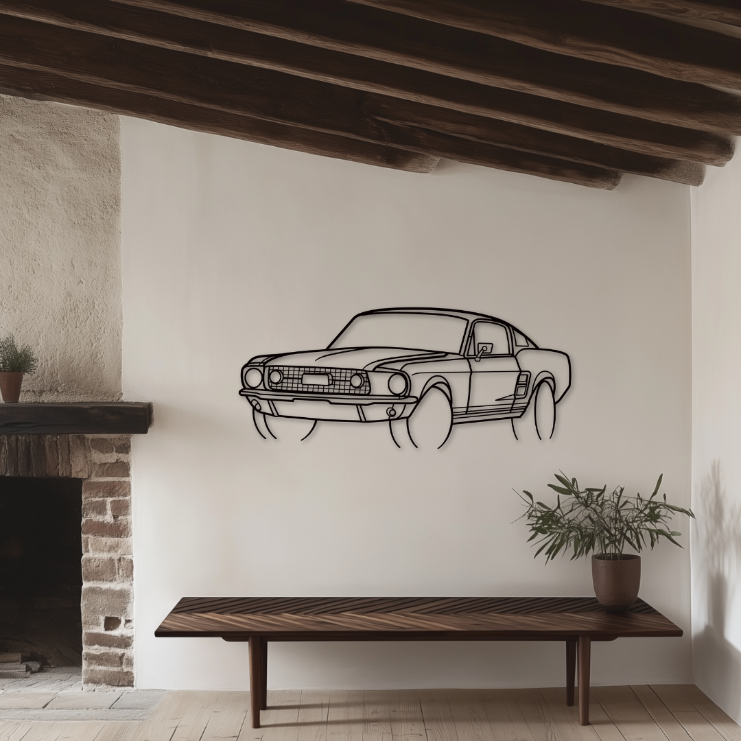 Mustang 1967 Metallsilhouette - Wandbild Front Angle