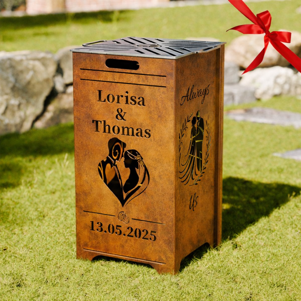 Hochzeits - Feuertonne individuell personalisierbar - Datum, Name, Motiv konfigurieren