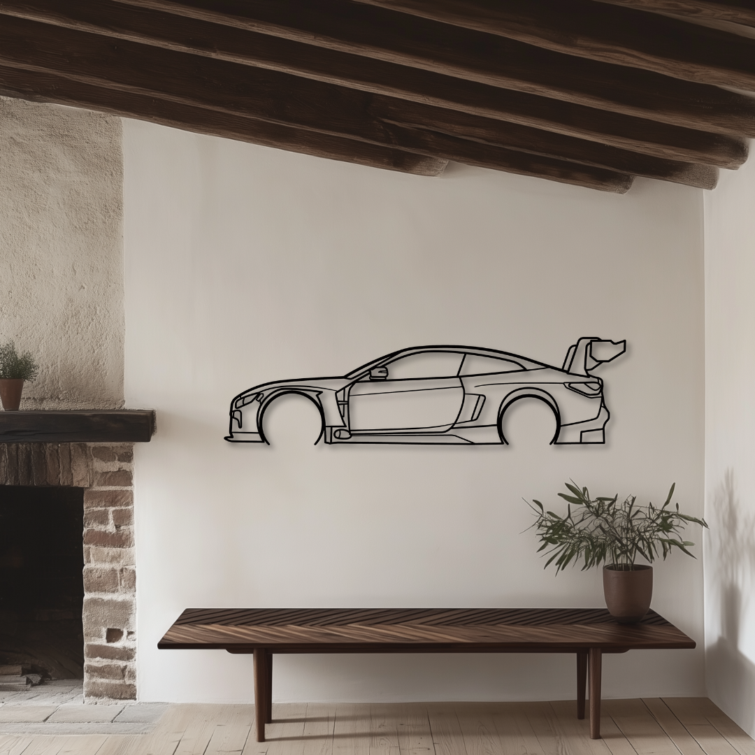 M4 GT3 EVO 2025 Metallsilhouette - Wandbild Seitenansicht