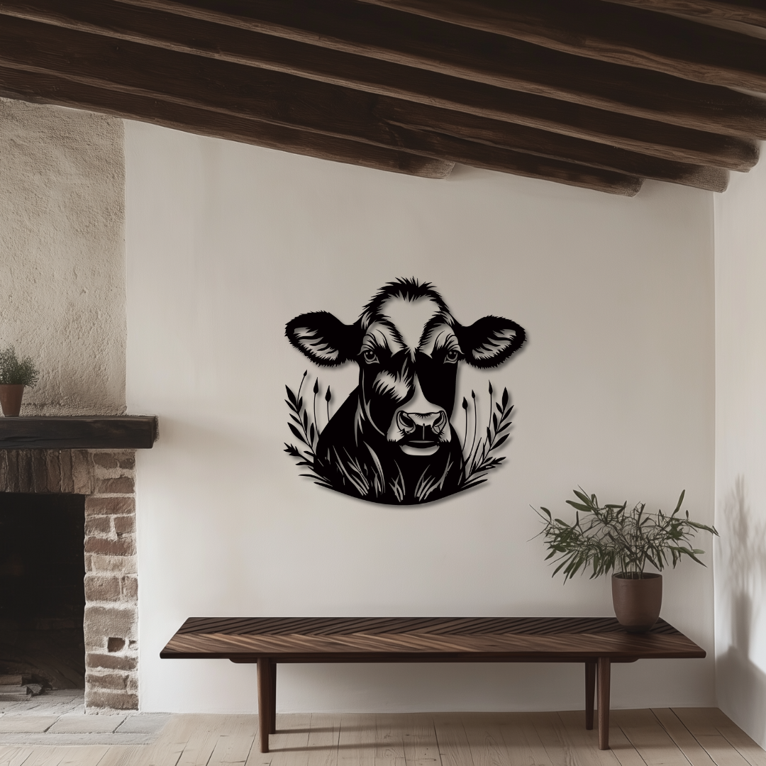 Kuh mit Getreide - Metallwandbild