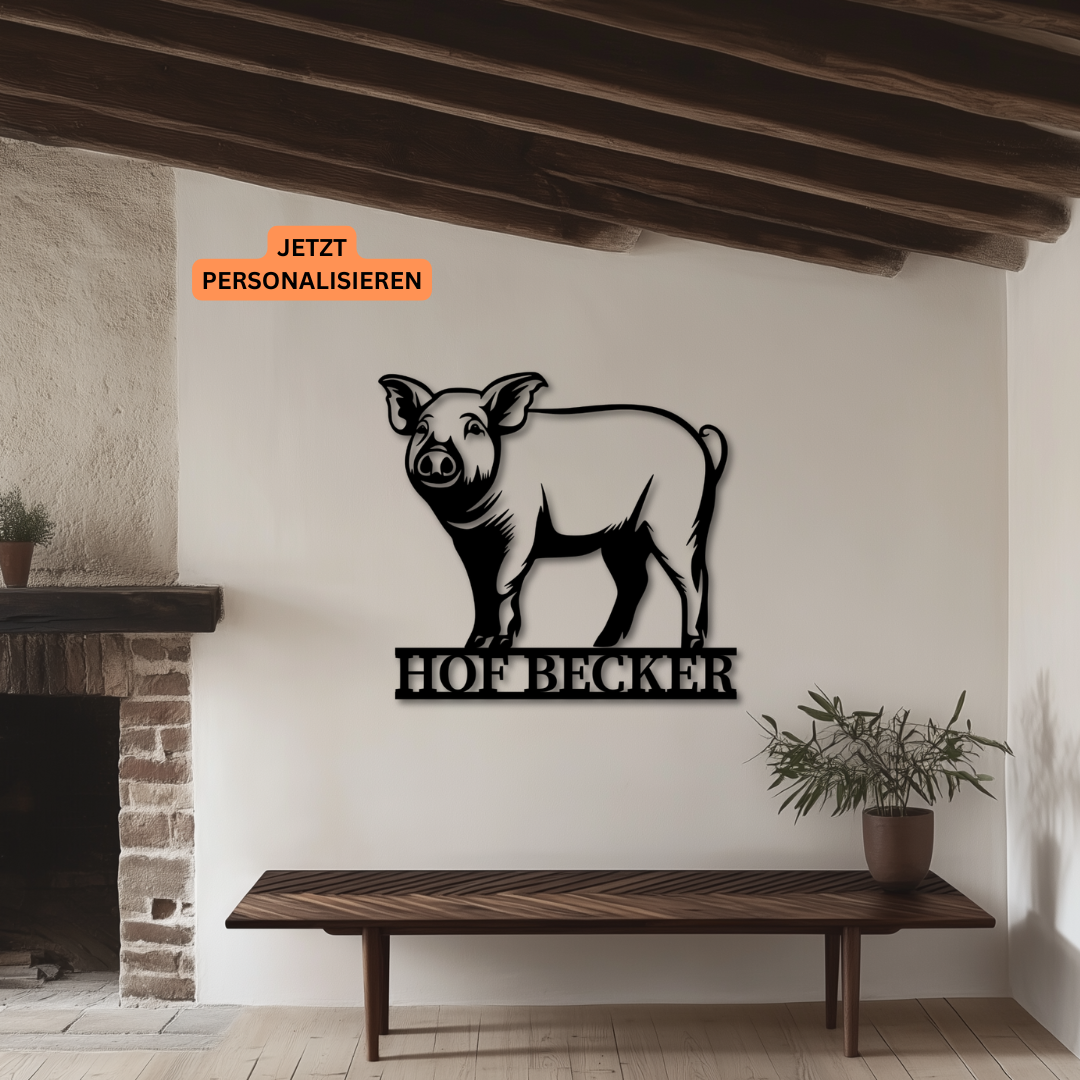 Hofschild Schwein aus Metall - Personalisierbar