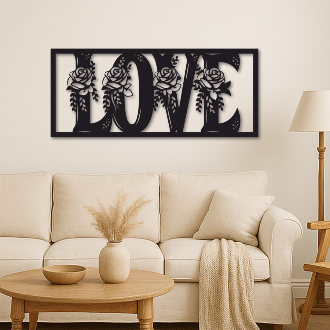 Love mit Rosen - Metallwandbild / Wanddeko