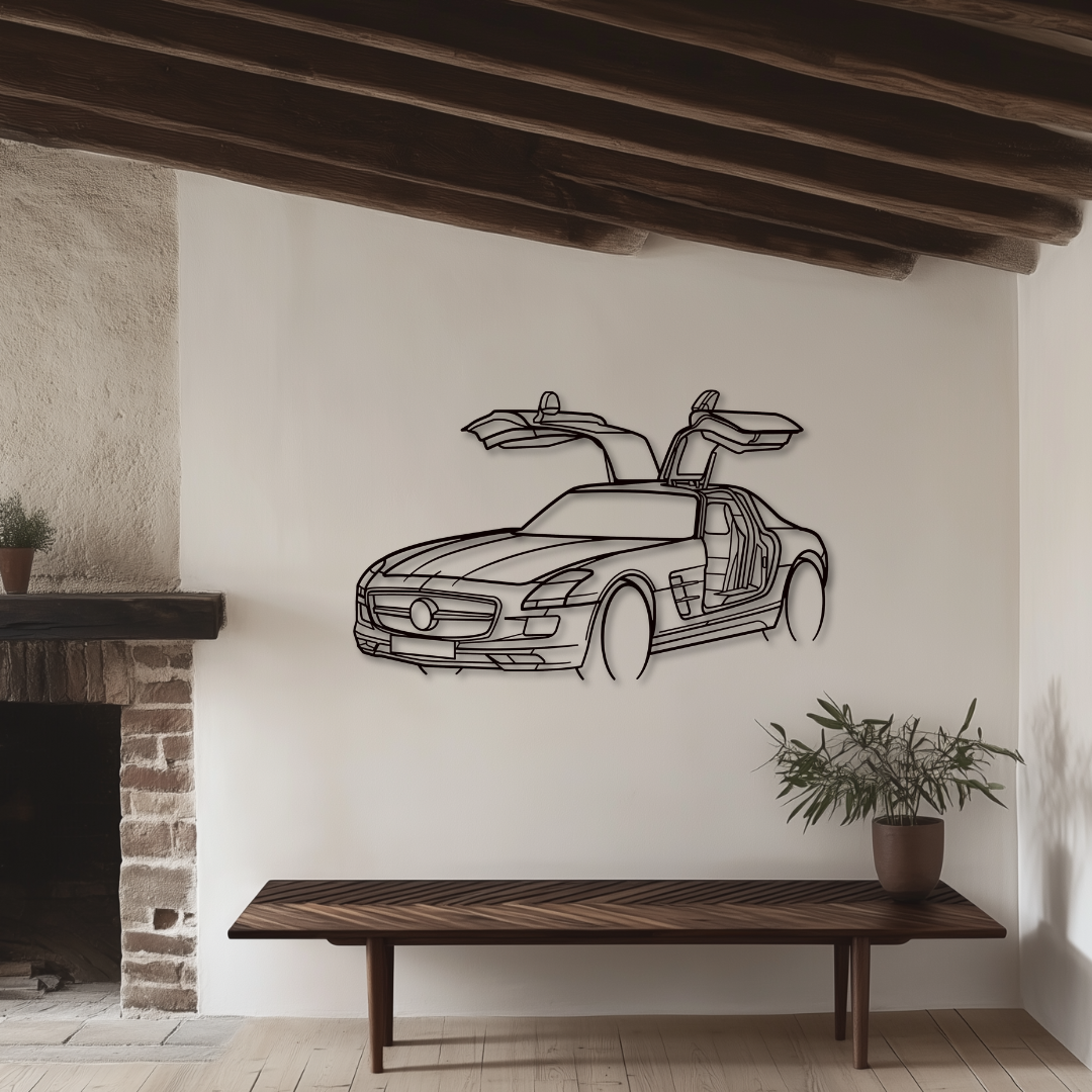 SLS AMG Black Series Metallsilhouette - Wandbild Front Angle