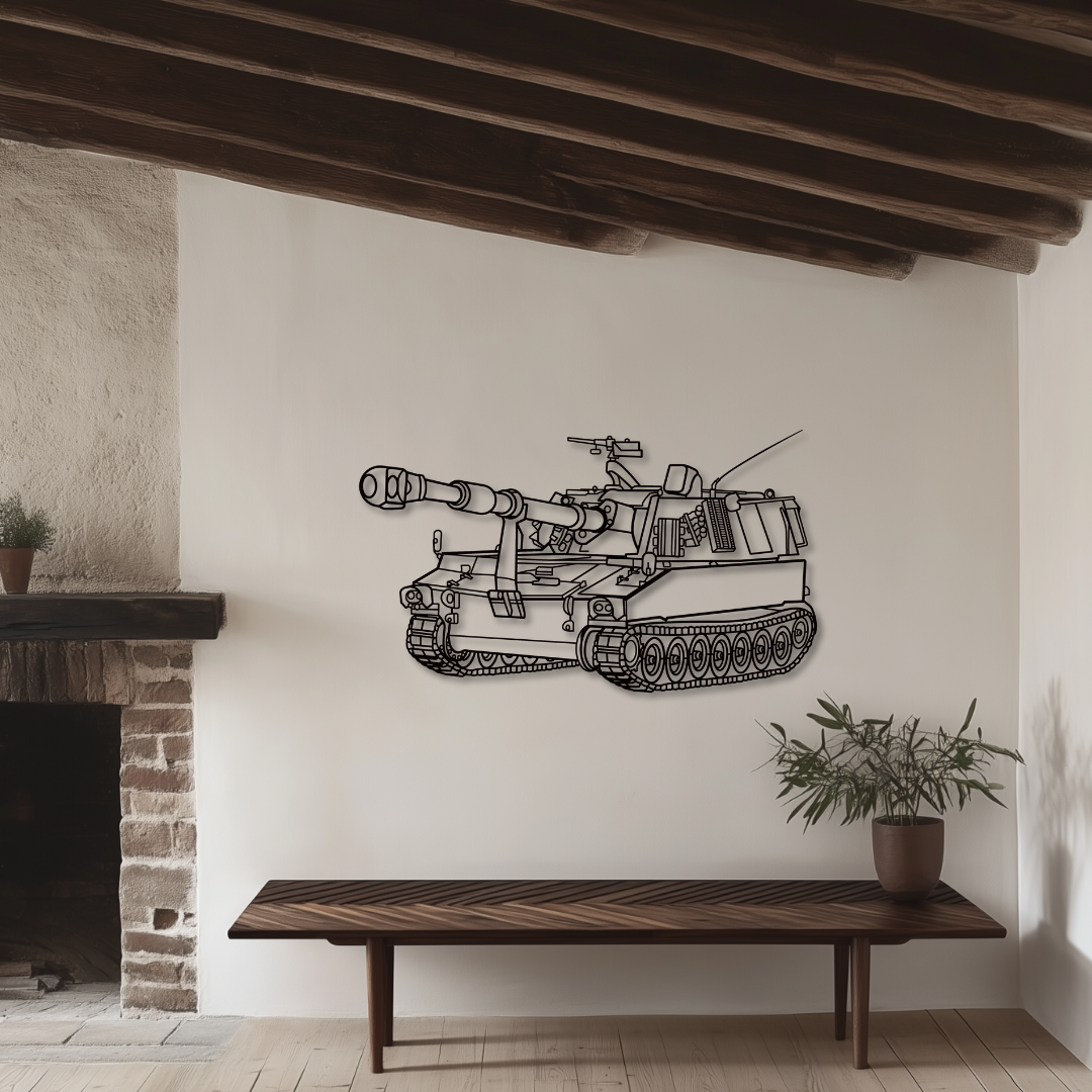 Panzerhaubitze M109 Metallsilhouette - Wandbild Front Angle