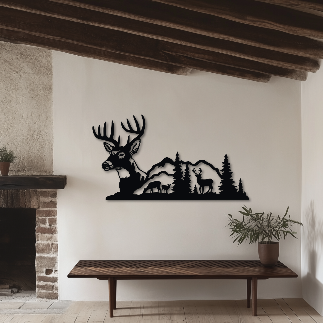 Reh und Berge - Metallwandbild / Wanddeko